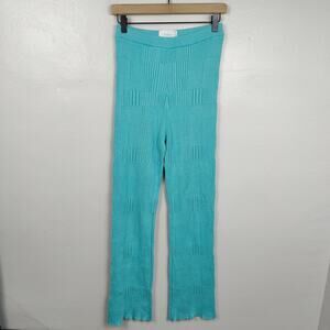 Hosbjerg Ellen Dorthea Pants Womens Small Teal Textured Cotton Knit Pull‎ On
